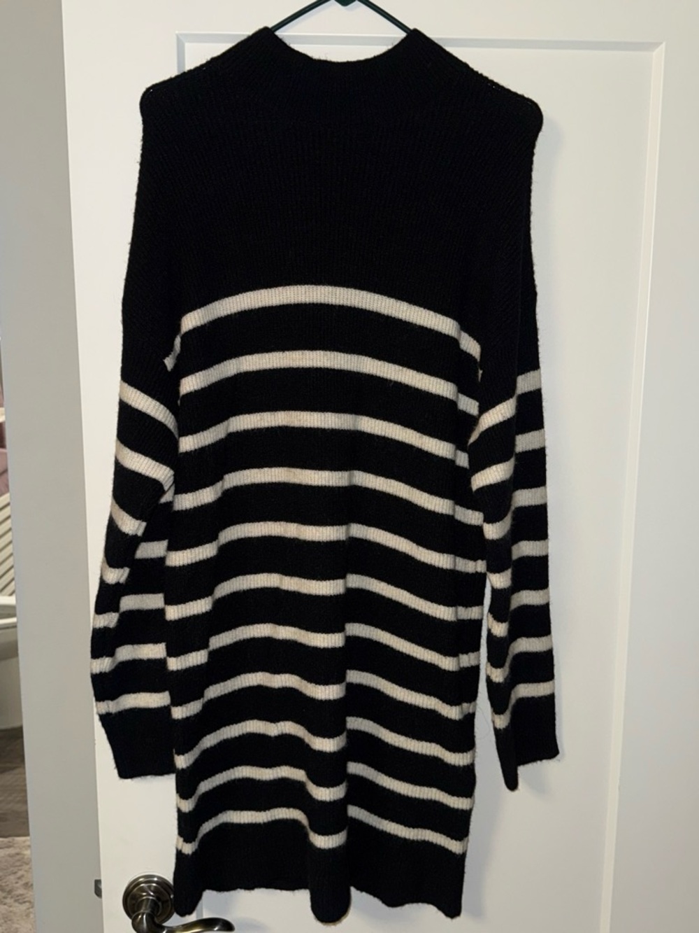 Blu Pepper Black & Cream Striped Long Sleeve Turtleneck Dress